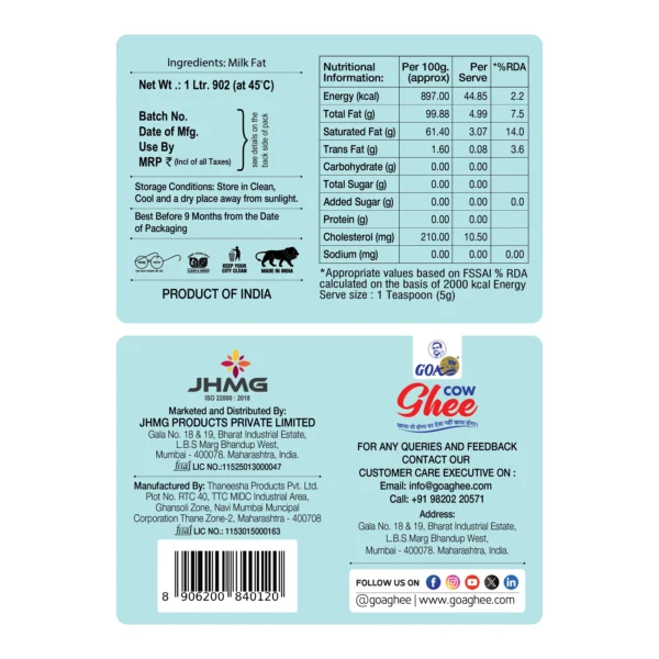 Goa A1 Pure Cow Ghee - Pouch (1Ltr.)