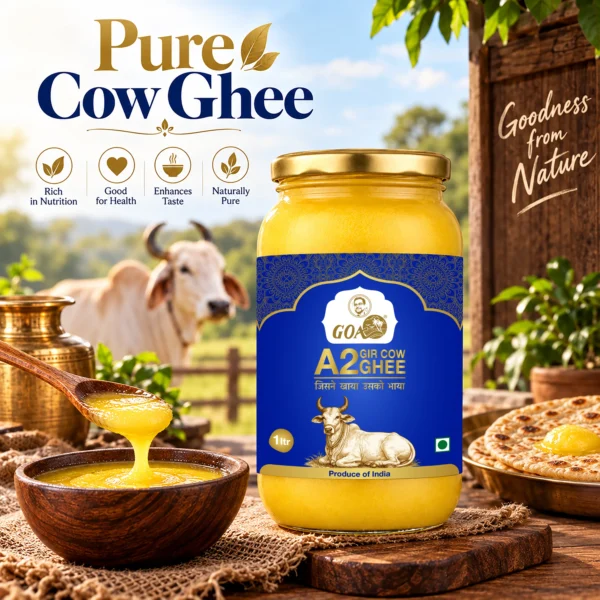 Goa A2 Cow Ghee 1Ltr. - Glass Bottle with Carton Box & Thermocol Packaging