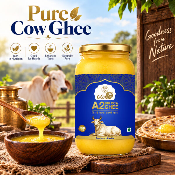Goa A2 Cow Ghee 500ML - Glass Bottle with Carton Box & Thermocol Packaging